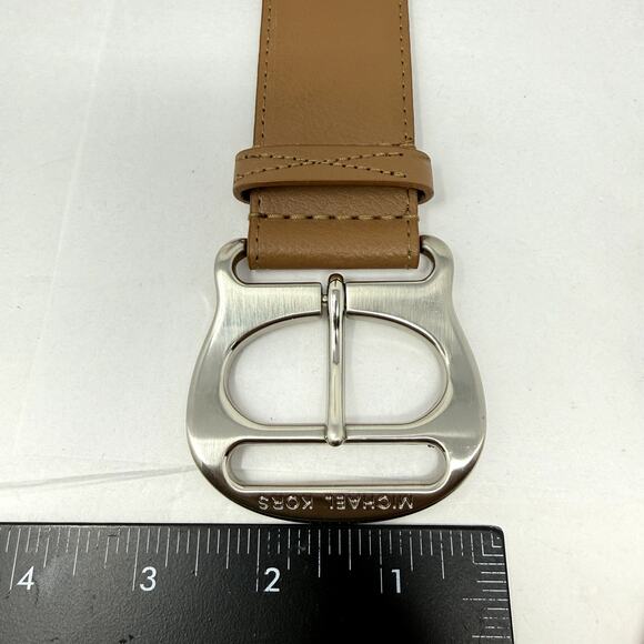 Michael Kors Women’s Tan Synthetic Leather Belt XL Silver Logo Buckle main image 6